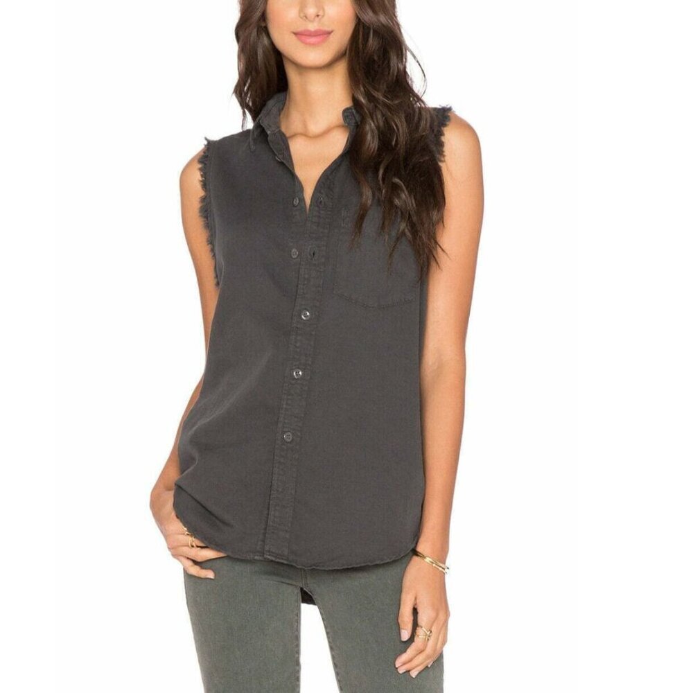 MOTHER Sleeveless Button-Down Shirt in Charcoal